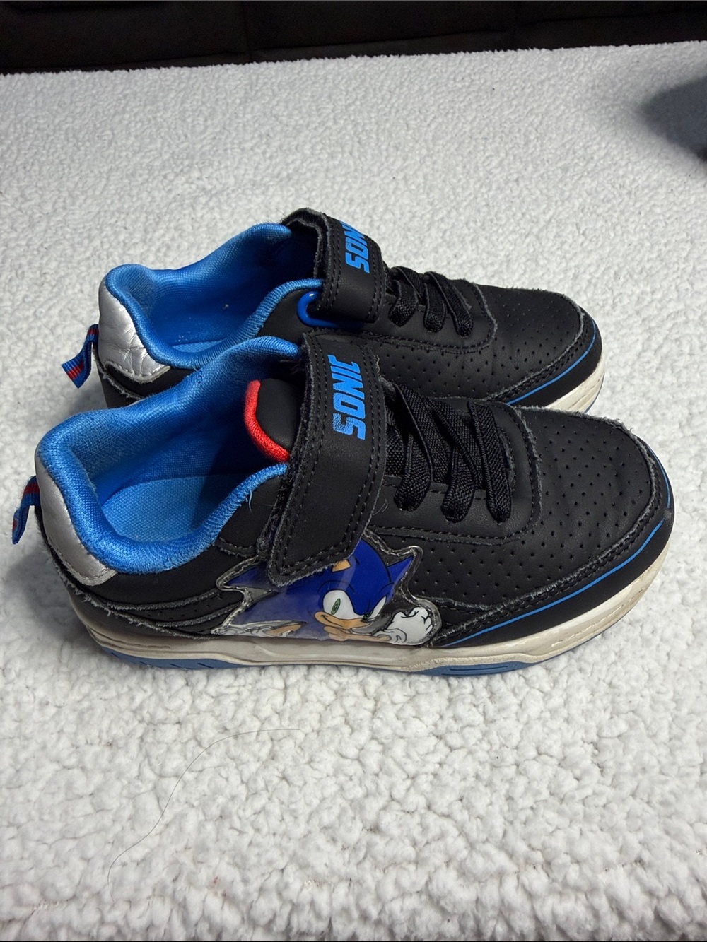 Kids Black and Blue Sonic Character Sneakers with Hook-and-Loop Strap